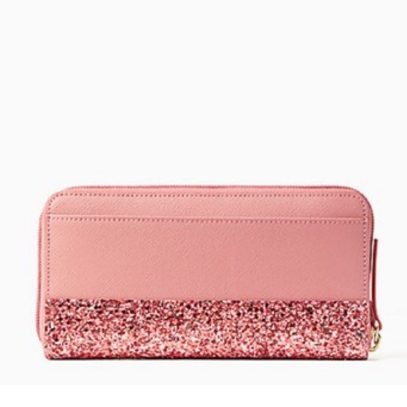 MAKE AN OFFER Kate Spade Greta Court Neda Zip Wallet Dusty Peony Pink Glitter - Picture 2 of 6